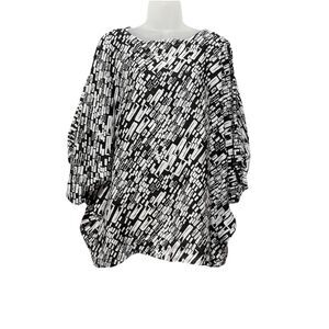 Bryn Walker Linen Tunic XS Black White Abstract Dolman Sleeve Lagenlook